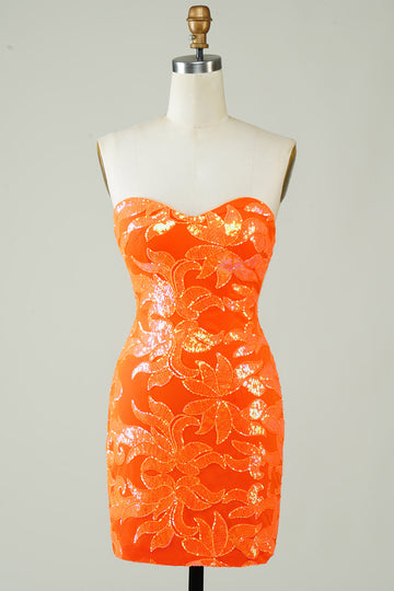 Vestido ajustado a casa naranja sin tirantes